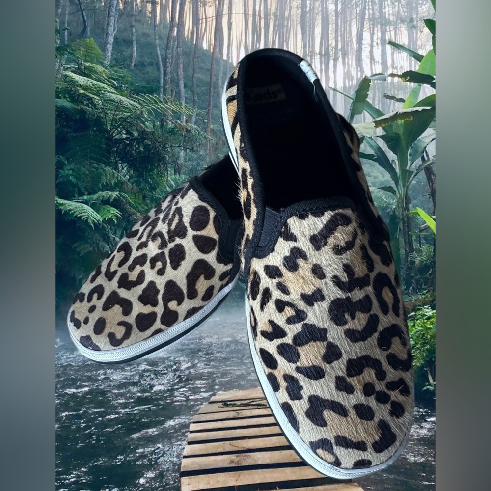 Kate Spade x Keds Calf Hair Leopard Print Double Decker Mules Women’s Size 7.5